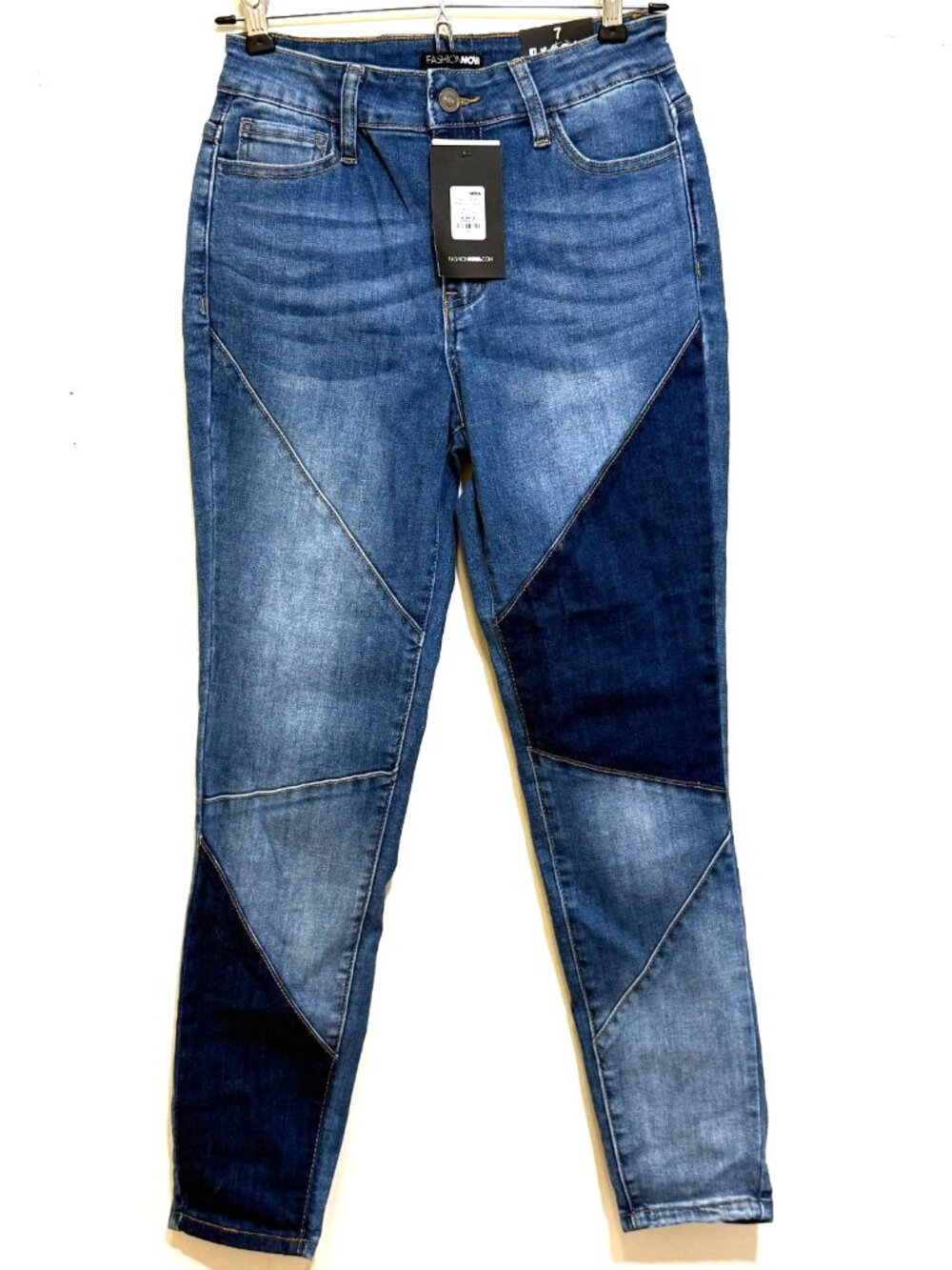 FASHION NOVA MID RISE SKINNY JEANS WOMENS 7 BLUE COLORBLOCK MEDIUM WASH STRETCH